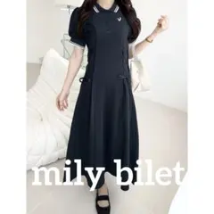 mily bilet 鹿の子胸刺繍ポロワンピース