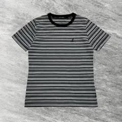 【美品】カンゴールスポーツ ボーダー Tシャツ 刺繍ロゴ 半袖 グレー Mのサムネイル