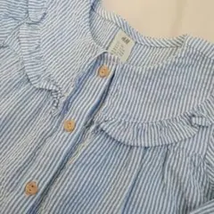 H&M フリル付きストライプシャツ 6〜9M　薄手長袖コットン100%