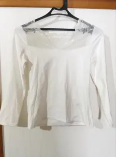 ホワイト レース長袖トップス　微起毛