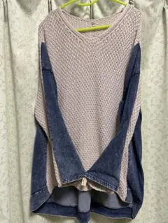 カジュアル長袖ニット・デニム風