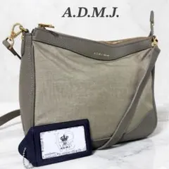美品 A.D.M.J. ショルダーバッグ レザー キャンバス グレー ピンク