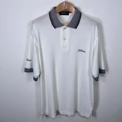 ★美品★ タイトリスト 半袖 ポロシャツ ゴルフ ホワイト 綿混 Lサイズ