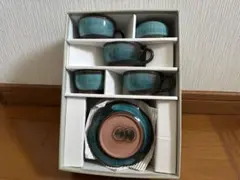 京しみず　碗皿揃/青緑色のコーヒーカップセット