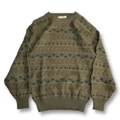 貴重 ヴィンテージニット3D 立体デザイン 90s 総柄 古着 オールド レトロ