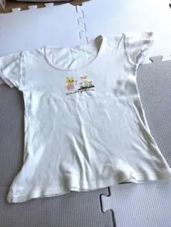 ウサギと花刺繍 コットンTシャツ　120