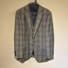 グレー チェック柄 ビジネスジャケット ベストセット