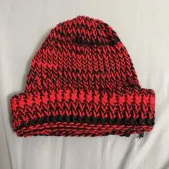 【一点物】古着屋購入 ミックスカラー ニット帽 ビーニー 赤 黒 ストリート