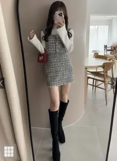 新品　GRL ラメツイード ビスチェスカート セットアップ L