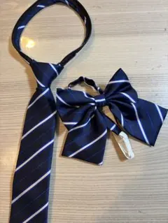 ネイビー ストライプ リボン・ネクタイセット