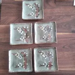 花模様 緑色 銘々皿5枚セット