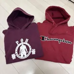 Champion パーカー 2XL 2枚セット 赤 ビッグサイズ ストリート古着
