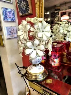 貴重！レトロ！可愛い！アンティークランプ・花フラワー型 陶器 照明 ゴールド