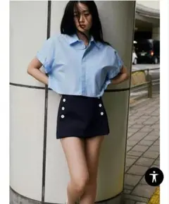 ZARA クロップド ポプリンシャツ ライトブルーのサムネイル