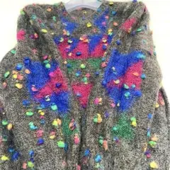 昭和レトロ セーター　パワショル風 総柄モヘアニット カラフルネップ　ポップ