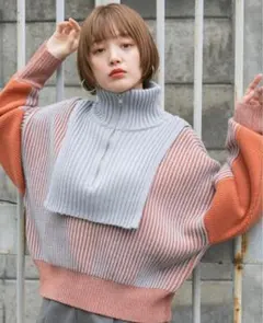 KBF レイヤードハーフZIPニット オレンジ