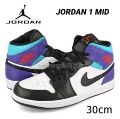 ナイキ 30 ジョーダン ミッド スニーカー 天然皮革 靴 黒 白 p