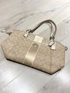 コーチ シグネチャー柄 ハンドバッグ グリーン ゴールド金具 Mサイズ