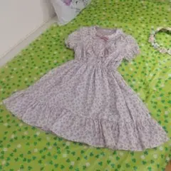 【美品/送料無料】AnkRouge 花柄フリル半袖ワンピース リボン付