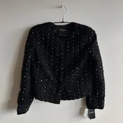 EMPORIO ARMANI ビジュー ノーカラー ジャケット ブラックのサムネイル