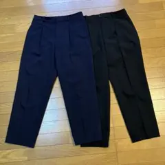 UNIQLO 感動タックパンツ L ネイビー ブラック2枚組　股下67〜68cm