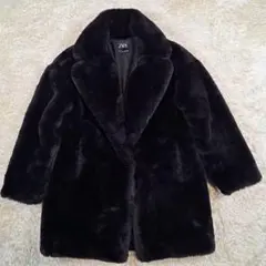 極美品　ZARA フェイクファーコート　ビッグカラー　ブラック