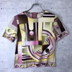 LEONARD 古着 幾何学模様 ロゴグラフィック 半袖トップス 日本製のサムネイル