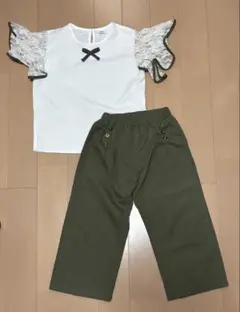 キッズ 120cm レース半袖シャツ ワイドパンツ セットアップ