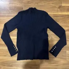 IKKA LOUNGE ニット ネイビー L ハイネック 金ボタン リブ