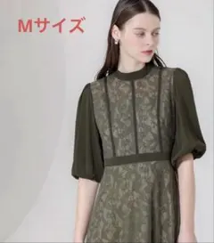 【LEJA】美脚効果ハイウエストチュールレース切り替えドレスワンピース　Mサイズ