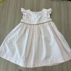 プチバトーピンクストライプ フリル袖 ノースリーブワンピース 12/74cm