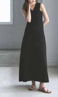 Noble ミラノリブフィットフレアワンピ 黒