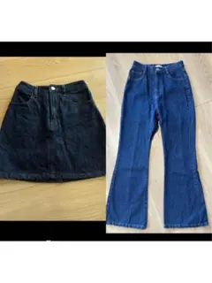 デニム　パンツ　スカート　セット　フレアパンツ　スカパン