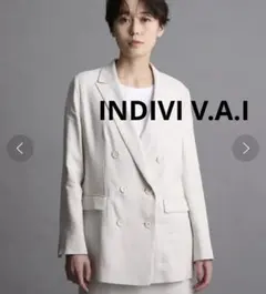INDIVI V.A.I 【洗える/日本製】麻混ダブルジャケット