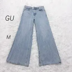 ジーユー ミドルライズワイドジーンズ ケミカル ワイドパンツ ブルー M