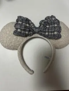 ディズニー ミニー 青白チェック ふわふわ カチューシャ2026年発売