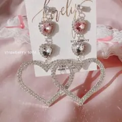 クリア ピンク ハート ビジュー 大ぶり ピアス 甘ロリ 量産型 ロリィタ