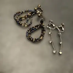 ビーズとクリスタル石のフープイヤリング　2点セット