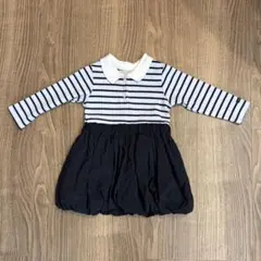 petit main ストライプポロ襟　バルーンスカート　ワンピース 80