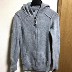 グレー フード付き ジッパーパーカー