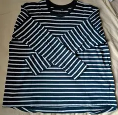 UNIQLOダークグリーンとホワイトのボーダー長袖Tシャツ Mサイズ
