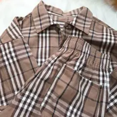 GU メンズ ブラウン チェック柄 カジュアル セットアップ XL L 大きめ