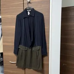 ネイビーとオリーブの長袖ミニワンピース