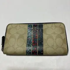 【外観美品】COACHコーチ長財布 ラウンドファスナー 花柄 フラワー ホワイト