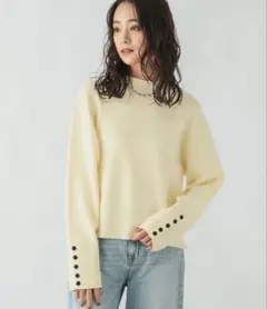 GLOBAL WORKライトイエロー メルティ袖ボタンクロップドプルオーバー L