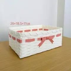 【No.51】バスケット　かご　小物入れ　クラフトバンド　ピンク　26㎝