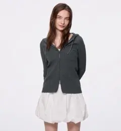 GU リブニットダブルジップパーカー グレー S