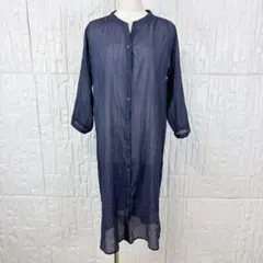 【美品】シューラルー　涼しげロングシャツワンピース　体型カバー◎ 紺色【x38】