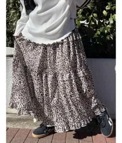 ☆WCダブルシー☆超美品♪完売レオパードヒョウ柄フリルフレアロングスカート☆