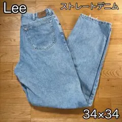 マ*ン様 Lee リー ストレートデニム 34x34 ライトブルー 革パッチ メ